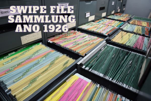 Swipe File Sammlung zu sehen ist ein umfangreiches Hängeregister