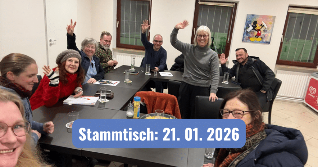 Stammtisch 21.1.2026 mit vielen winkenden, fröhlichen Personen